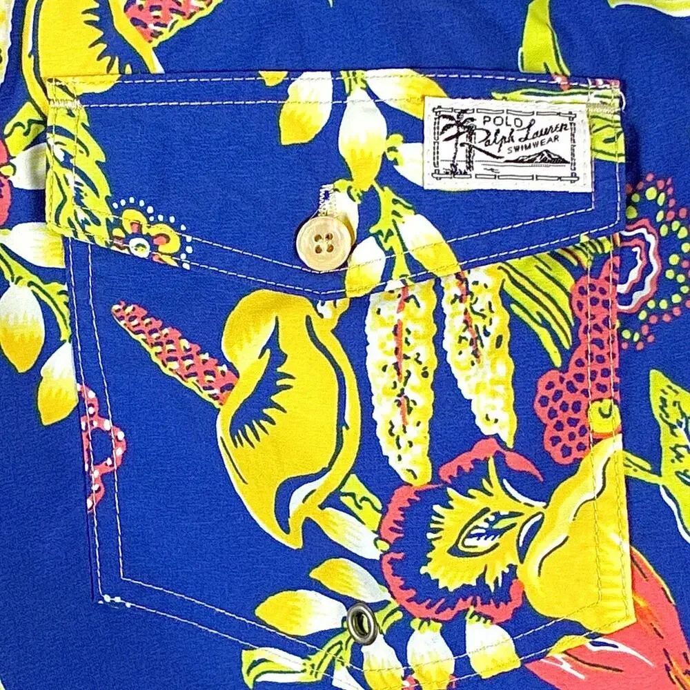 Polo Ralph Lauren Swim Trunks Mens XXL Blue Floral Hawaiian Aloha Beach Surf